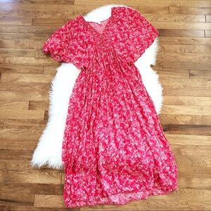 Hinge Red Floral Flutter Sleeve Maxi Dress